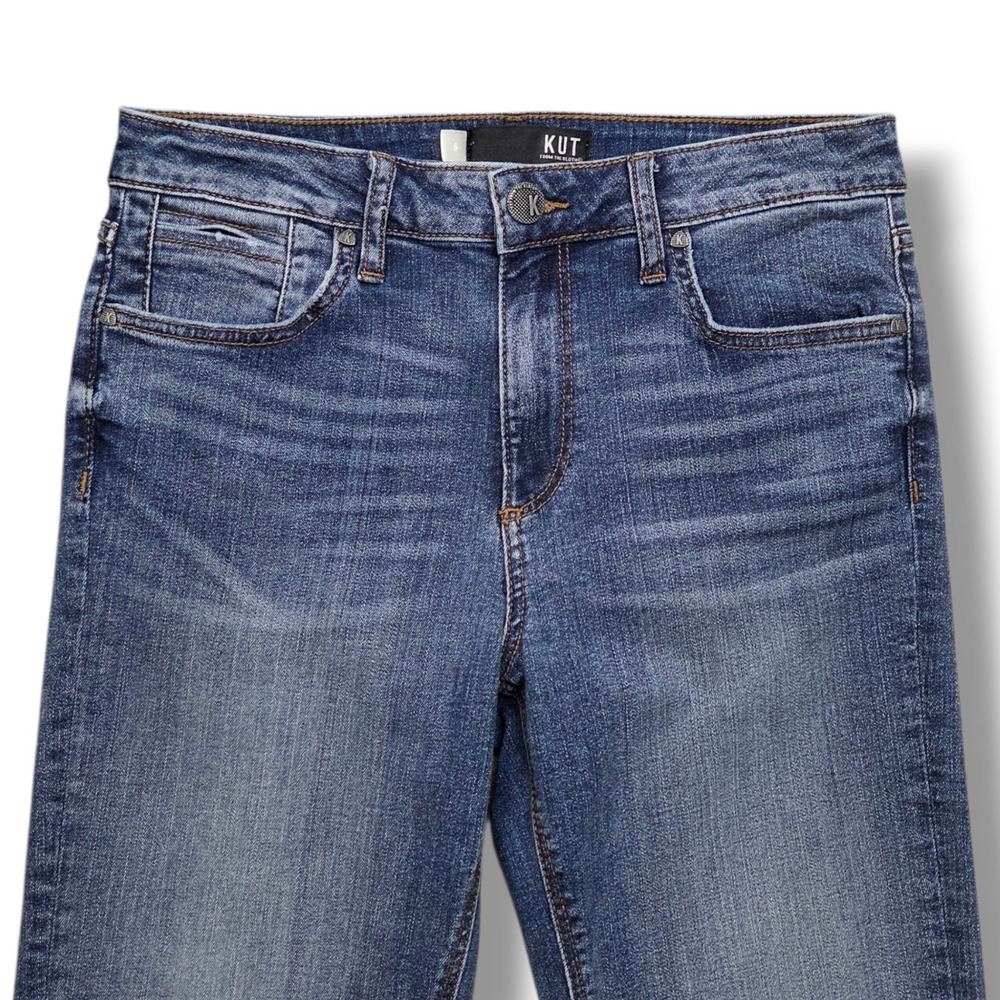 Kut from the Kloth Stella Flare Jeans Womens 6 Fray Hem Mid Rise Denim STAIN - Picture 2 of 12